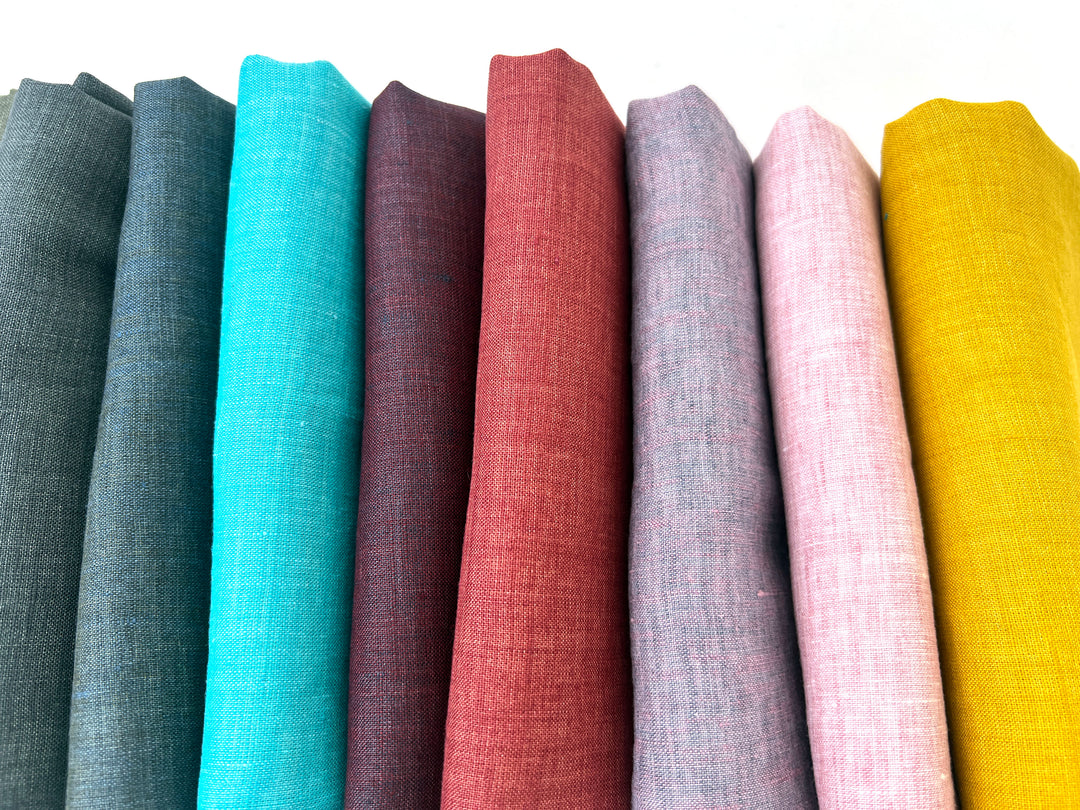 100% Linen Vintage Dyed Delave Fabric – Fine 21s Yarn, Pre-Washed, Light Weight Khaki(dark) 7119