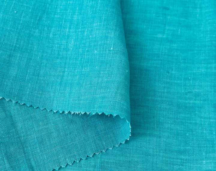 100% Linen Vintage Dyed Delave Fabric – Fine 21s Yarn, Pre-Washed, Light Weight Bright Teal 6591