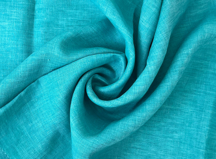 100% Linen Vintage Dyed Delave Fabric – Fine 21s Yarn, Pre-Washed, Light Weight Bright Teal 6591