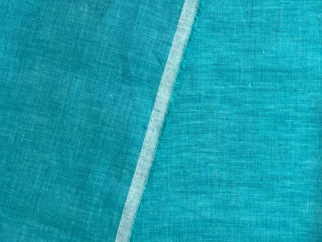 100% Linen Vintage Dyed Delave Fabric – Fine 21s Yarn, Pre-Washed, Light Weight Bright Teal 6591