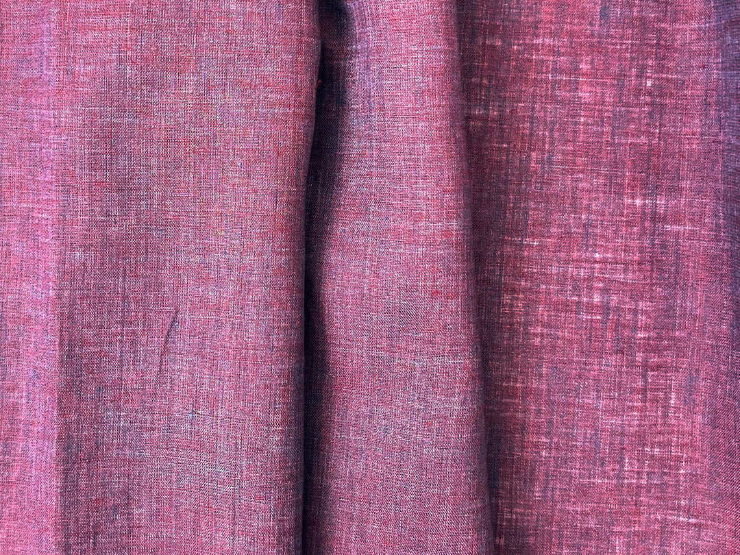 100% Linen Vintage Dyed Delave Fabric – Fine 21s Yarn, Pre-Washed, Light Weight  Wine 5968