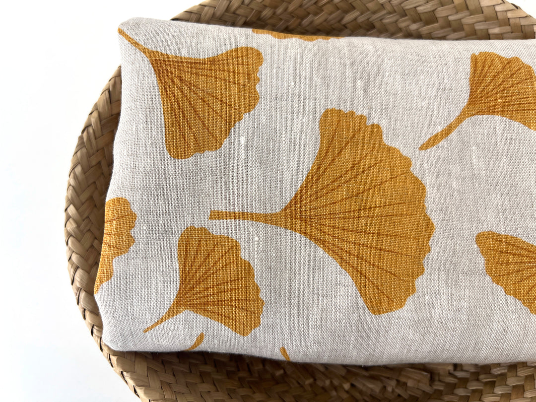 Morning Calm Ginkgo – 100% Linen Fabric in Natural Tone, Medium Weight 8319