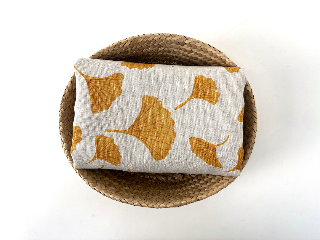 Morning Calm Ginkgo – 100% Linen Fabric in Natural Tone, Medium Weight 8319