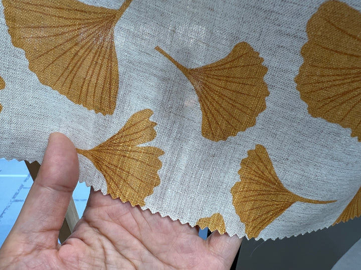 Morning Calm Ginkgo – 100% Linen Fabric in Natural Tone, Medium Weight 8319