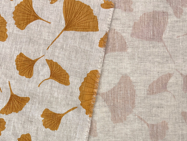 Morning Calm Ginkgo – 100% Linen Fabric in Natural Tone, Medium Weight 8319