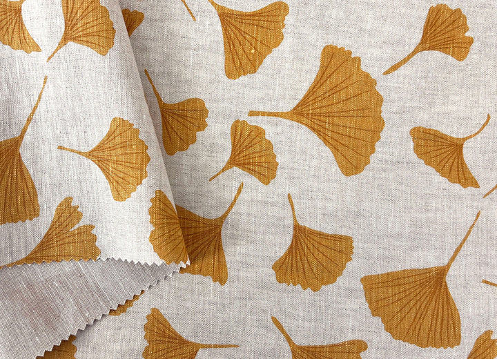 Morning Calm Ginkgo – 100% Linen Fabric in Natural Tone, Medium Weight 8319