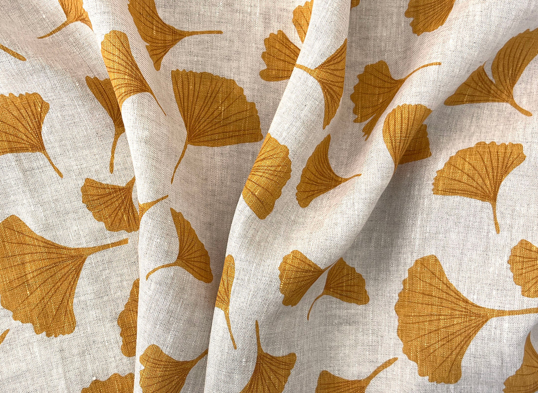 Morning Calm Ginkgo – 100% Linen Fabric in Natural Tone, Medium Weight 8319