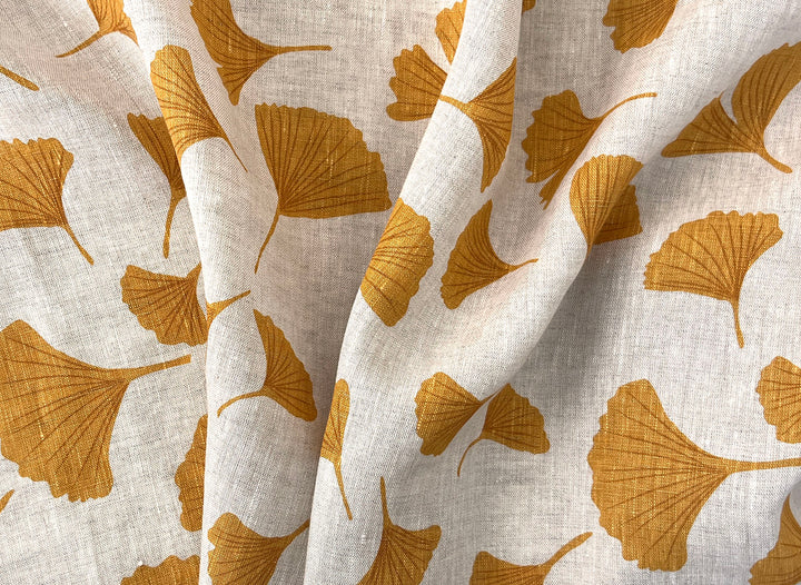 Morning Calm Ginkgo – 100% Linen Fabric in Natural Tone, Medium Weight 8319