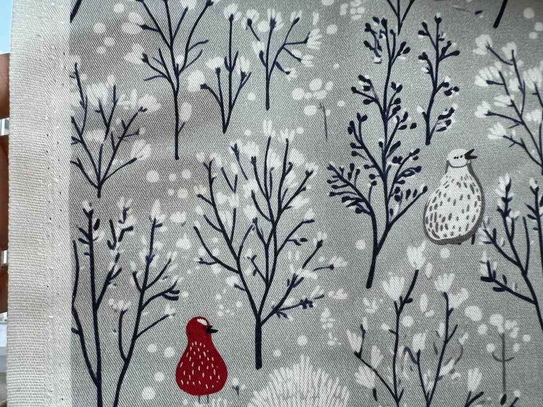 Scandinavian Winter Forest Print Rayon Wool Fabric – Light Twill Weave, Soft Pre-Washed
