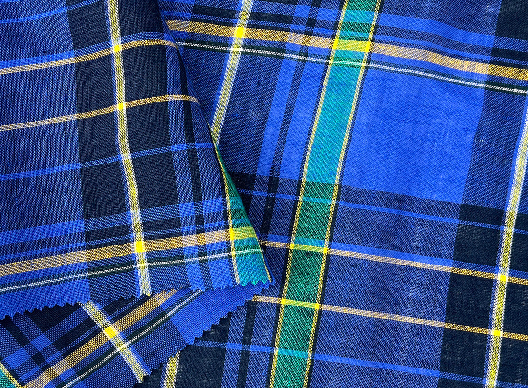 100% Linen Tartan Plaid Fabric – Light–Medium Weight with Soft Handfeel 7981 7982
