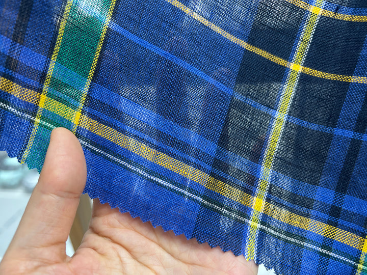 100% Linen Tartan Plaid Fabric – Light–Medium Weight with Soft Handfeel 7981 7982