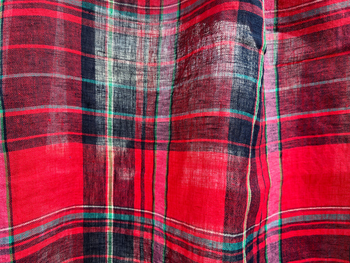 100% Linen Tartan Plaid Fabric – Light–Medium Weight with Soft Handfeel 7981 7982
