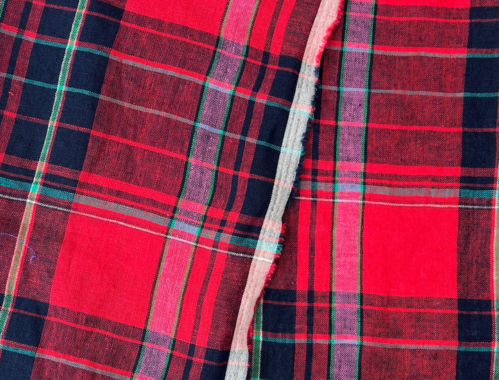 100% Linen Tartan Plaid Fabric – Light–Medium Weight with Soft Handfeel 7981 7982