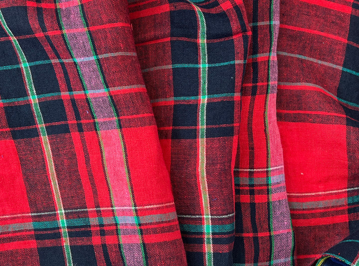 100% Linen Tartan Plaid Fabric – Light–Medium Weight with Soft Handfeel 7981 7982