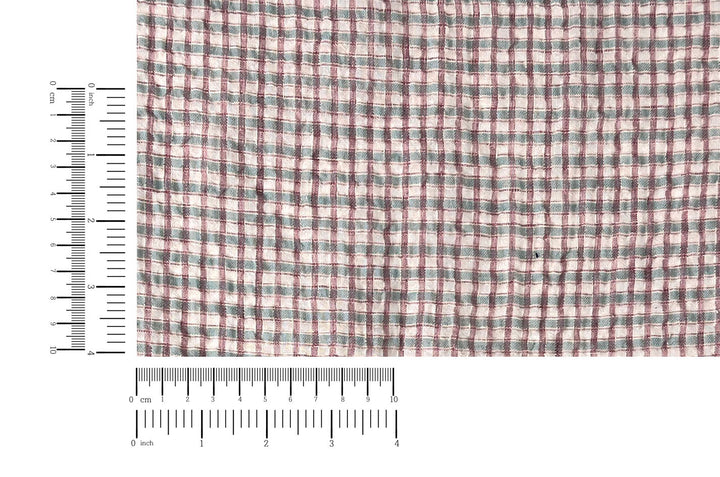 Linen Cotton Seersucker Fabric with Small Checks – Natural Stretch Texture 8217