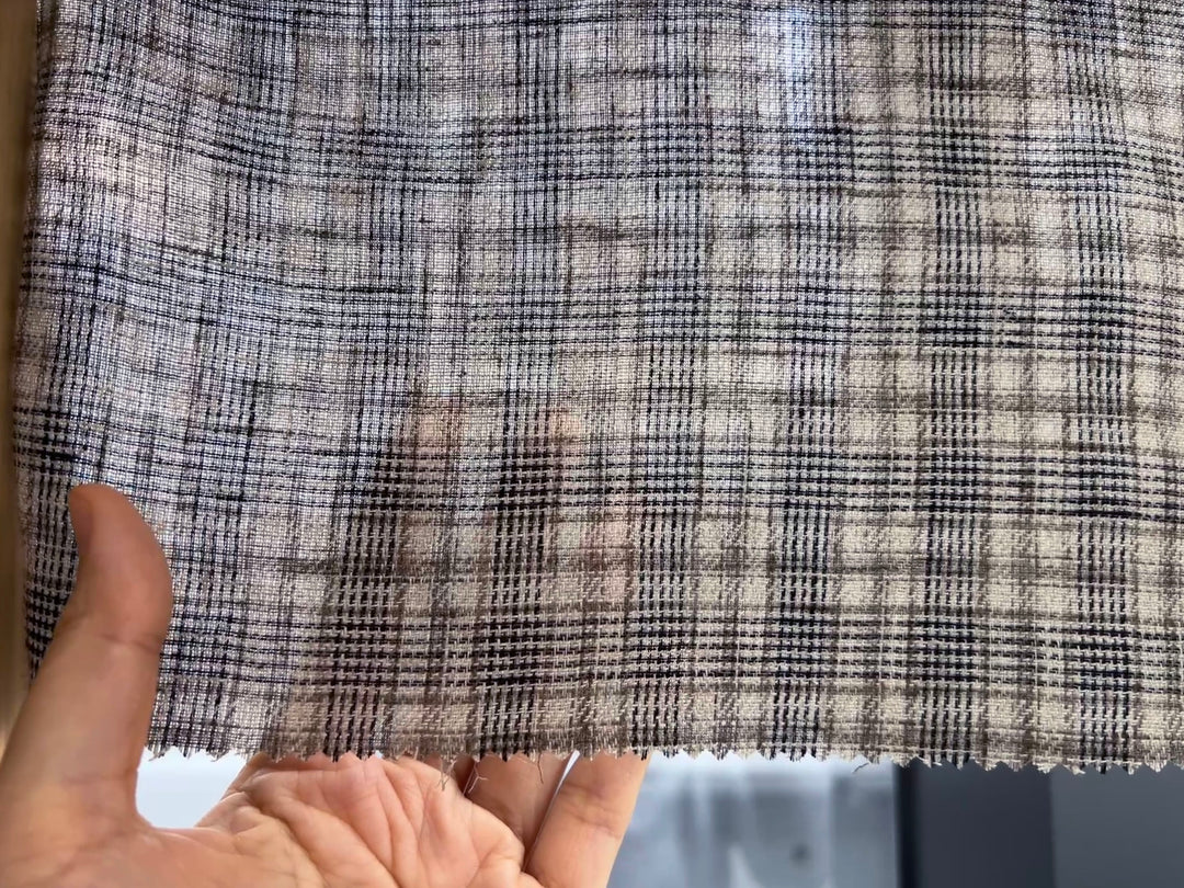 Linen Blend Fabric – Prince of Wales Plaid, Twill Weave 8043