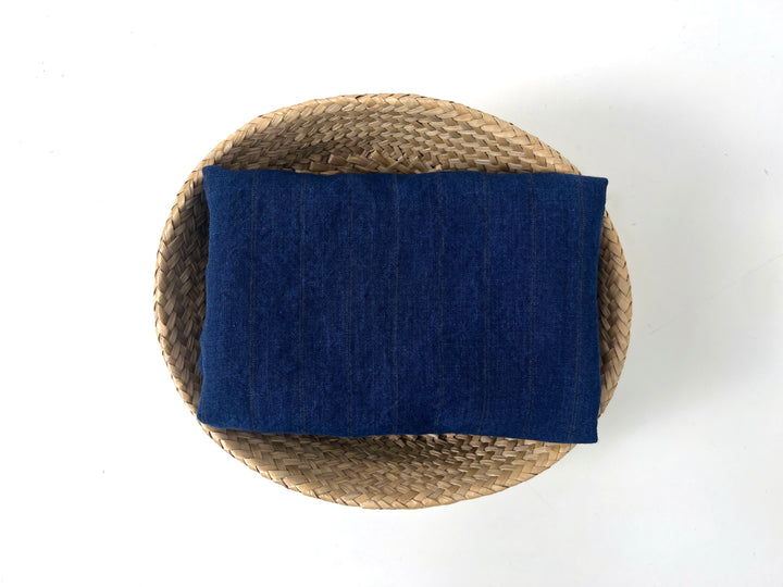 100% Linen Delavé Stripe Fabric – Deep Blue with Subtle Brown Lines, Medium Weight 8238