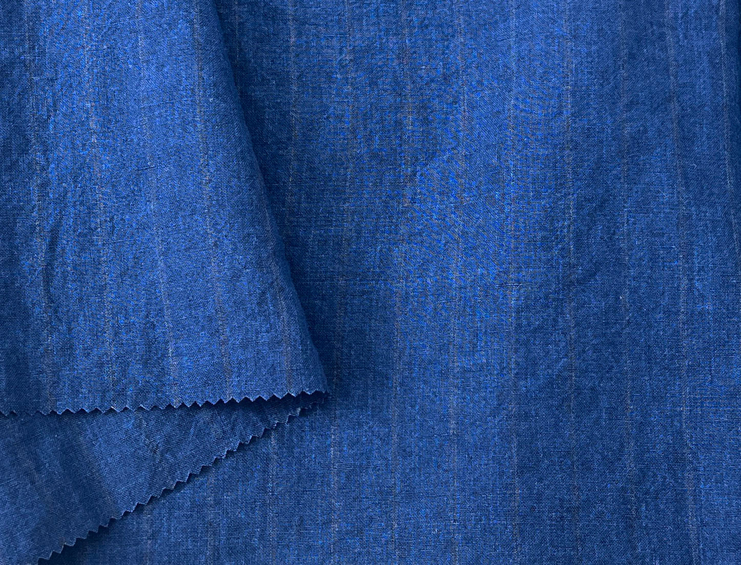 100% Linen Stripe Fabric – Deep Blue Delavé, Medium Weight – The Linen Lab