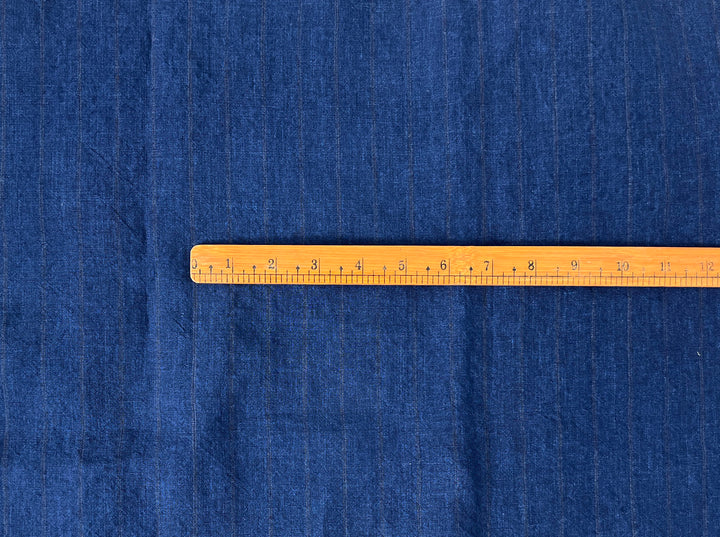 100% Linen Delavé Stripe Fabric – Deep Blue with Subtle Brown Lines, Medium Weight 8238