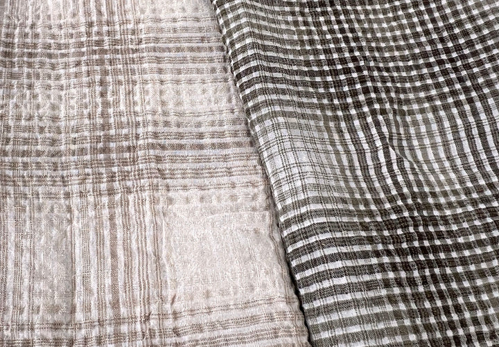 Linen Cotton Gradation Check Fabric – Natural Seersucker Texture 8083 8084