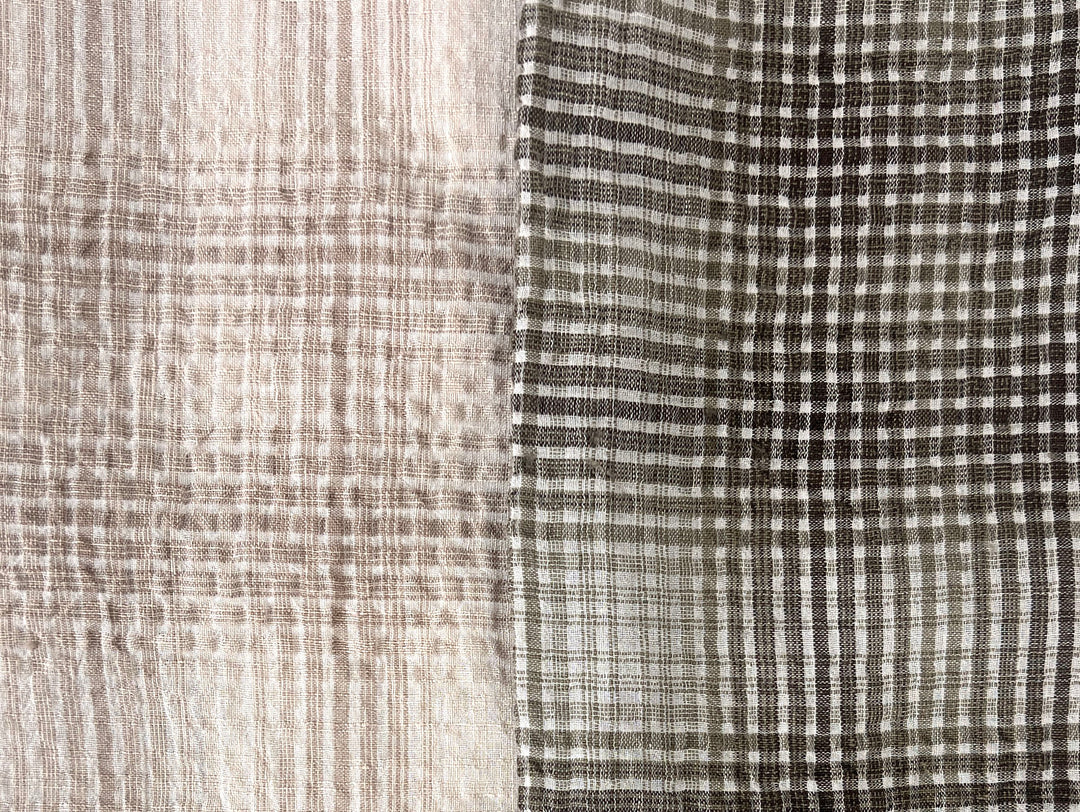 Linen Cotton Gradation Check Fabric – Natural Seersucker Texture 8083 8084