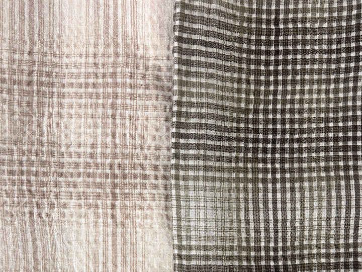 Linen Cotton Gradation Check Fabric – Natural Seersucker Texture 8083 8084
