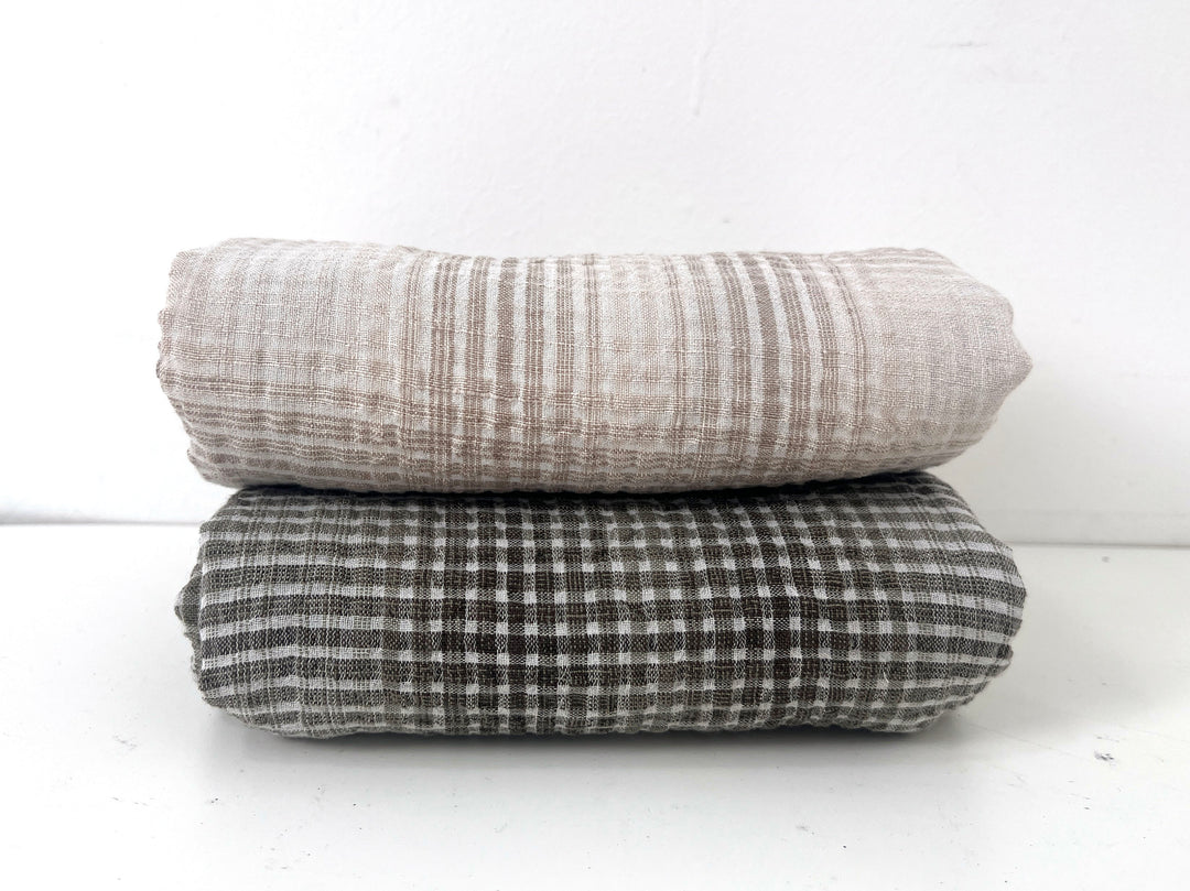Linen Cotton Gradation Check Fabric – Natural Seersucker Texture 8083 8084