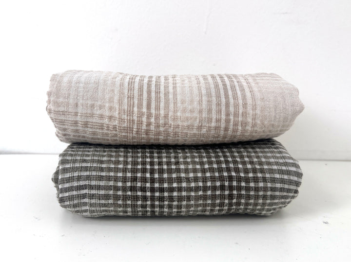 Linen Cotton Gradation Check Fabric – Natural Seersucker Texture 8083 8084