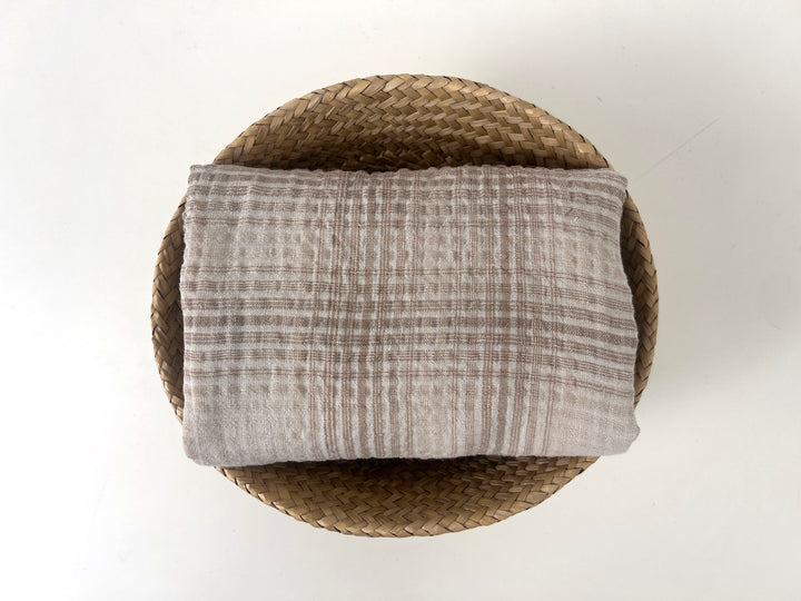 Linen Cotton Gradation Check Fabric – Natural Seersucker Texture 8083 8084