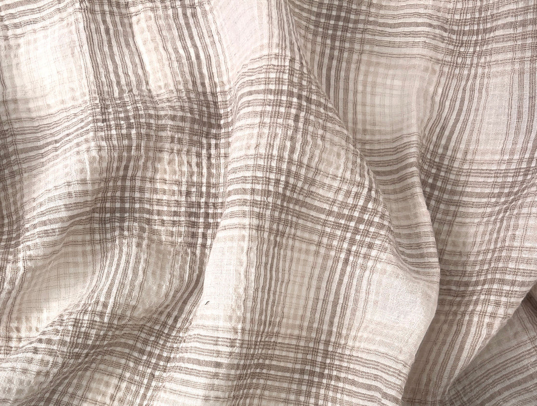 Linen Cotton Gradation Check Fabric – Natural Seersucker Texture 8083 8084