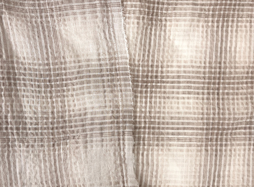 Linen Cotton Gradation Check Fabric – Natural Seersucker Texture 8083 8084