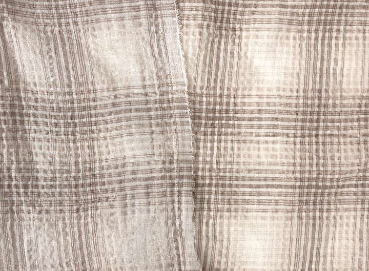 Linen Cotton Gradation Check Fabric – Natural Seersucker Texture 8083 8084