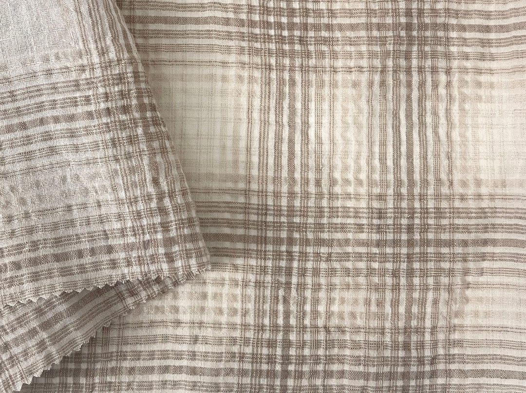 Linen Cotton Gradation Check Fabric – Natural Seersucker Texture 8083 8084
