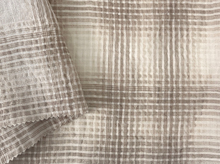 Linen Cotton Gradation Check Fabric – Natural Seersucker Texture 8083 8084