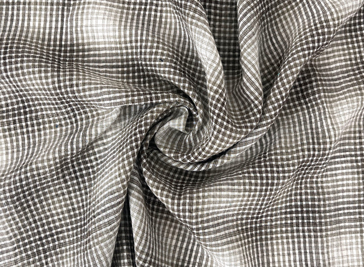 Linen Cotton Gradation Check Fabric – Natural Seersucker Texture 8083 8084