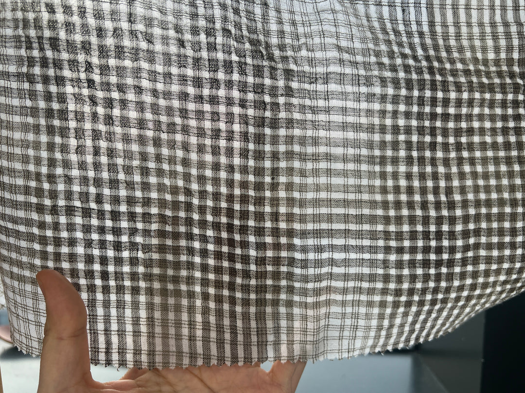 Linen Cotton Gradation Check Fabric – Natural Seersucker Texture 8083 8084