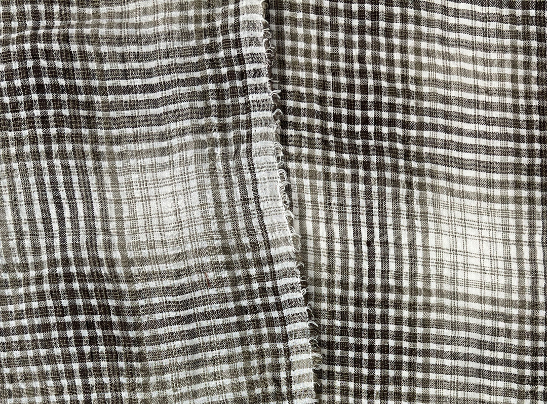 Linen Cotton Gradation Check Fabric – Natural Seersucker Texture 8083 8084