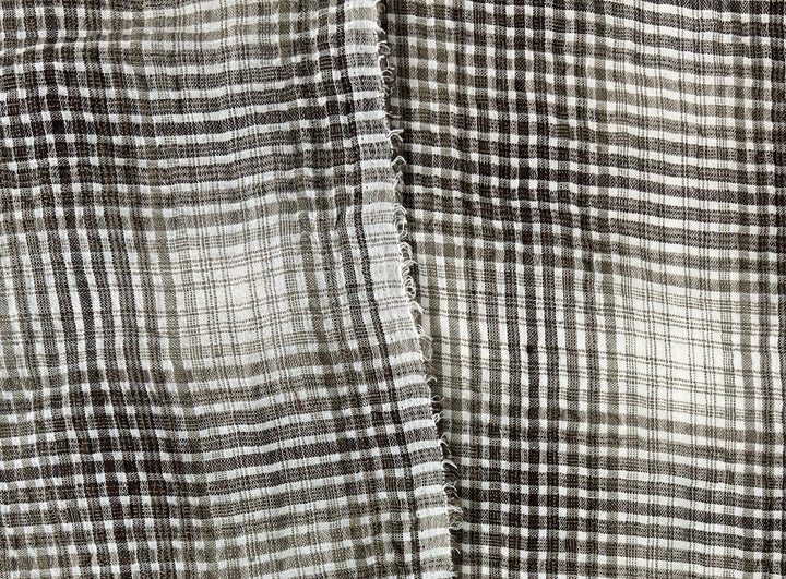 Linen Cotton Gradation Check Fabric – Natural Seersucker Texture 8083 8084