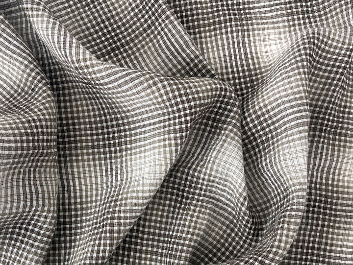 Linen Cotton Gradation Check Fabric – Natural Seersucker Texture 8083 8084