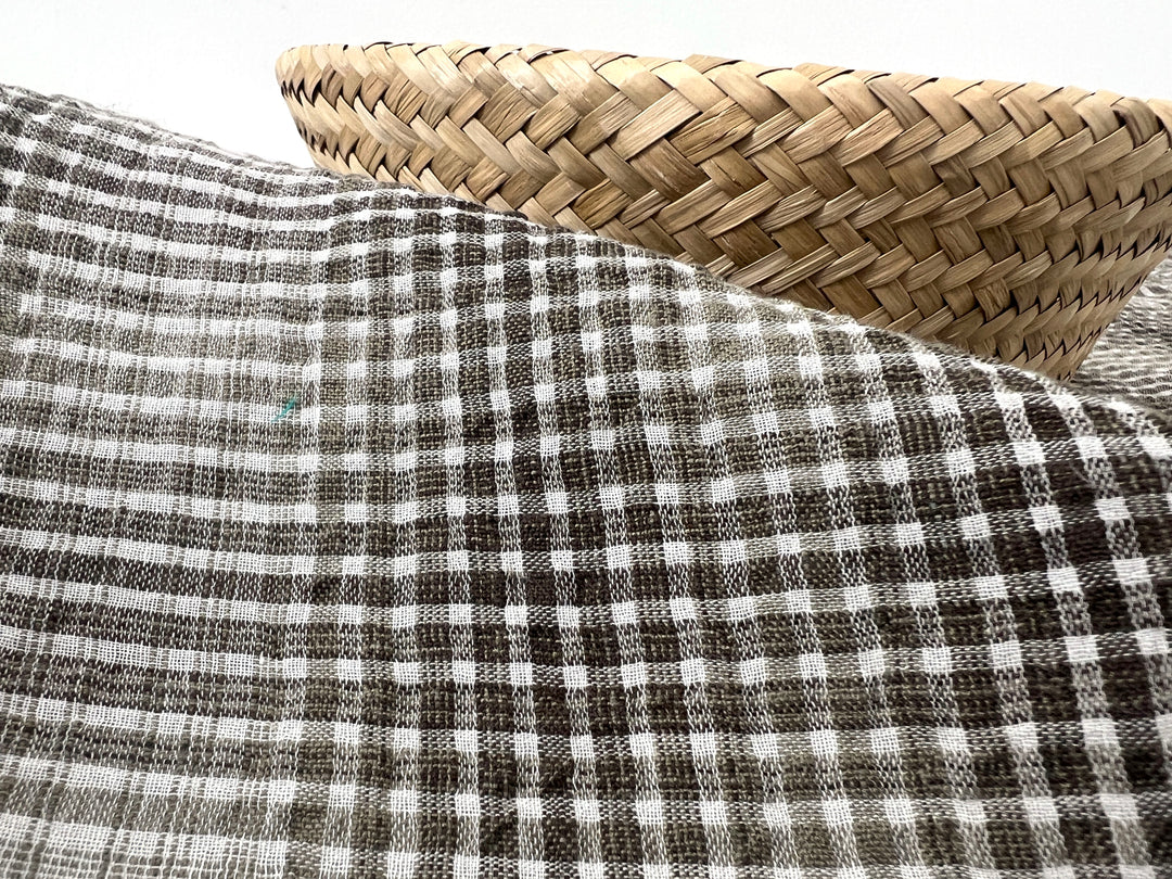 Linen Cotton Gradation Check Fabric – Natural Seersucker Texture 8083 8084