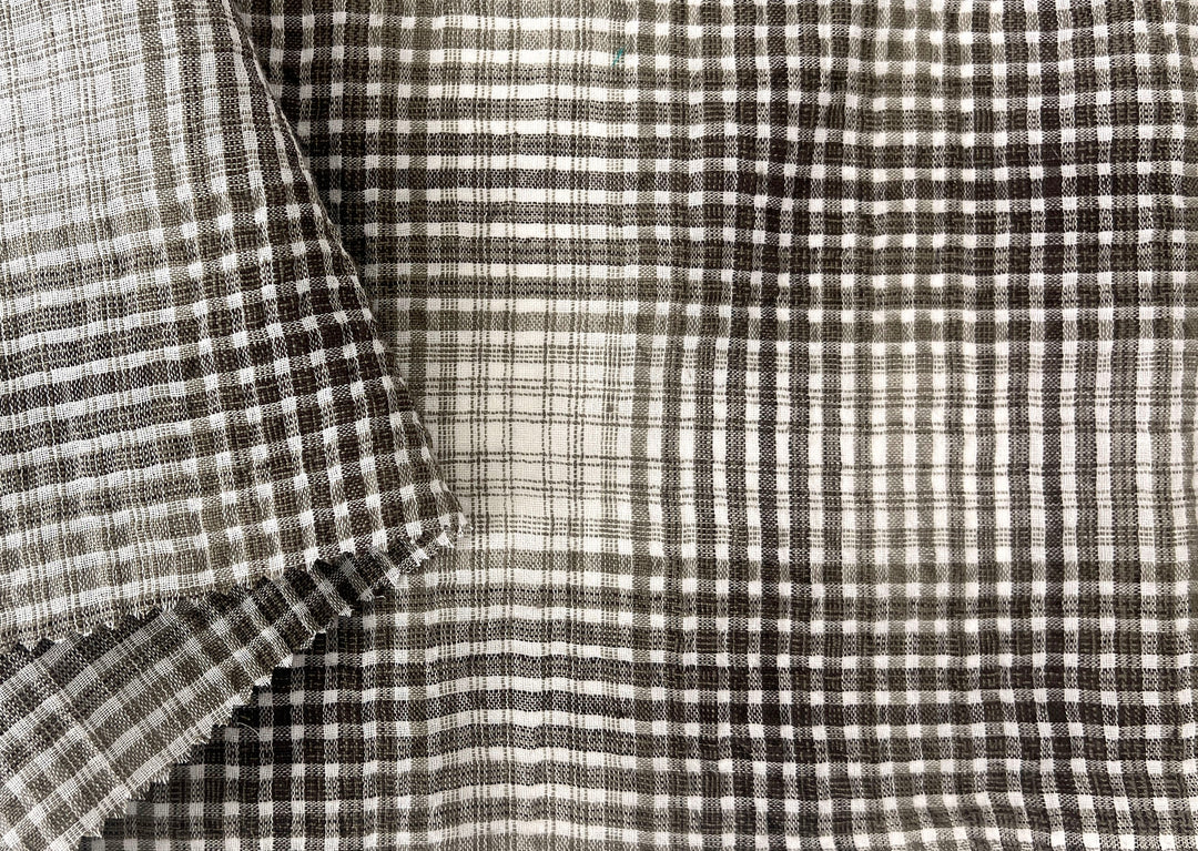 Linen Cotton Gradation Check Fabric – Natural Seersucker Texture 8083 8084