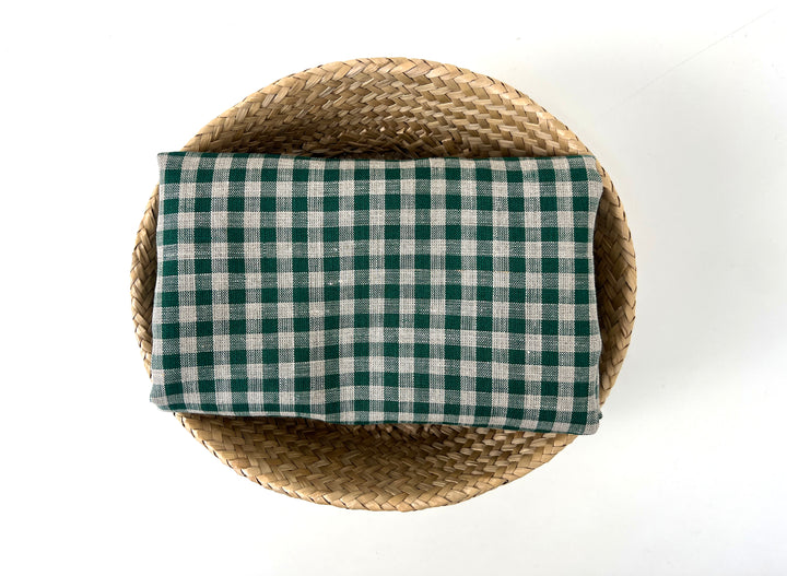 100% Linen Forest Green Gingham Check Fabric 8287