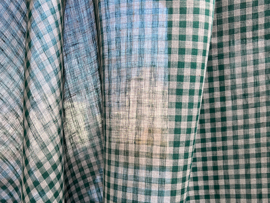 100% Linen Forest Green Gingham Check Fabric 8287