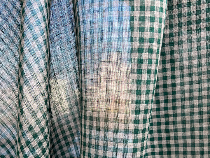 100% Linen Forest Green Gingham Check Fabric 8287