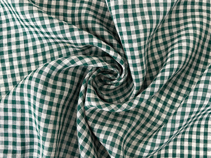 100% Linen Forest Green Gingham Check Fabric 8287