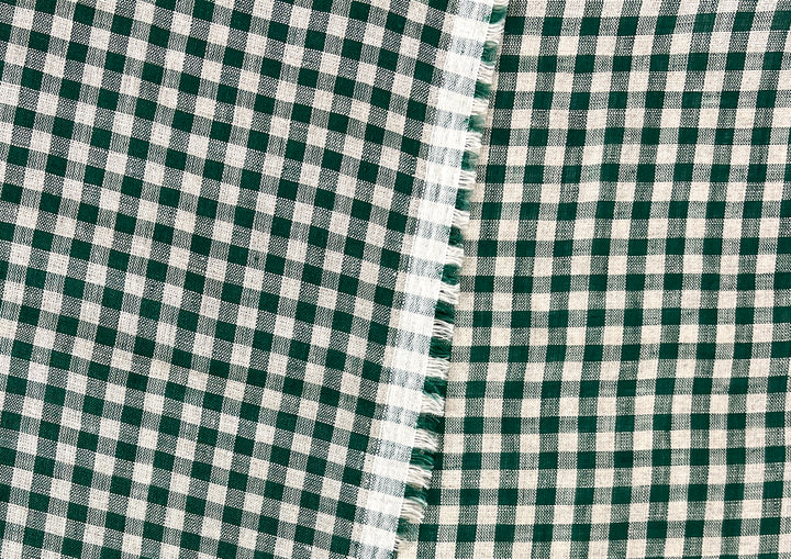 100% Linen Forest Green Gingham Check Fabric 8287