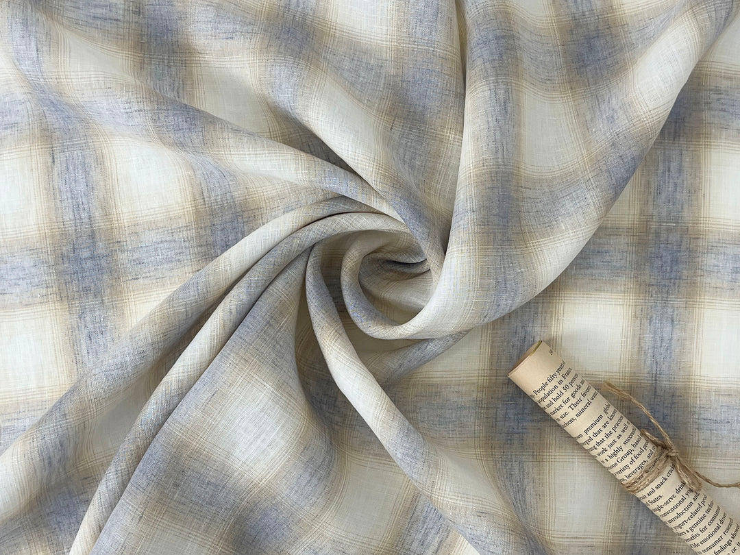 Soft Neutral Plaid Linen — 100% Linen Fabric 8297