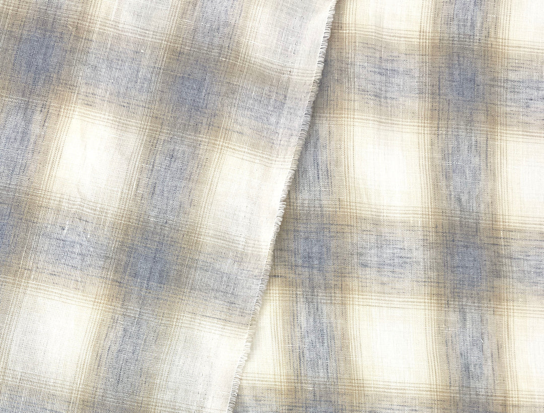 Soft Neutral Plaid Linen — 100% Linen Fabric 8297
