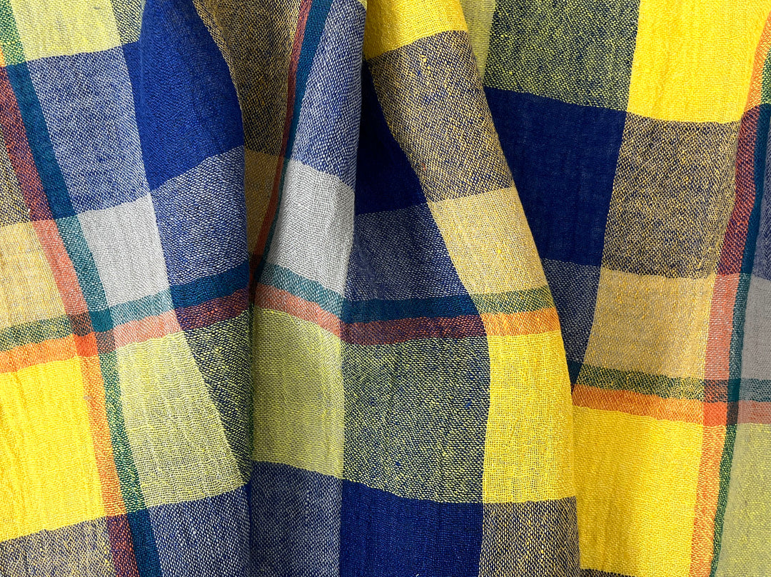 High-Twist Yarn-Dyed Plaid Linen Polyester Fabric – Soft with Crisp, Subtle Wrinkle 7983