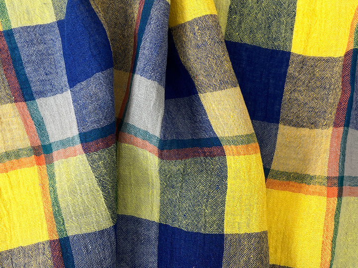 High-Twist Yarn-Dyed Plaid Linen Polyester Fabric – Soft with Crisp, Subtle Wrinkle 7983